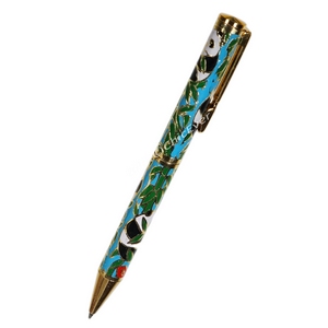 Kugelschreiber Cloisonne Emaille Pandabär & Fussball türkis grün gold 5399c